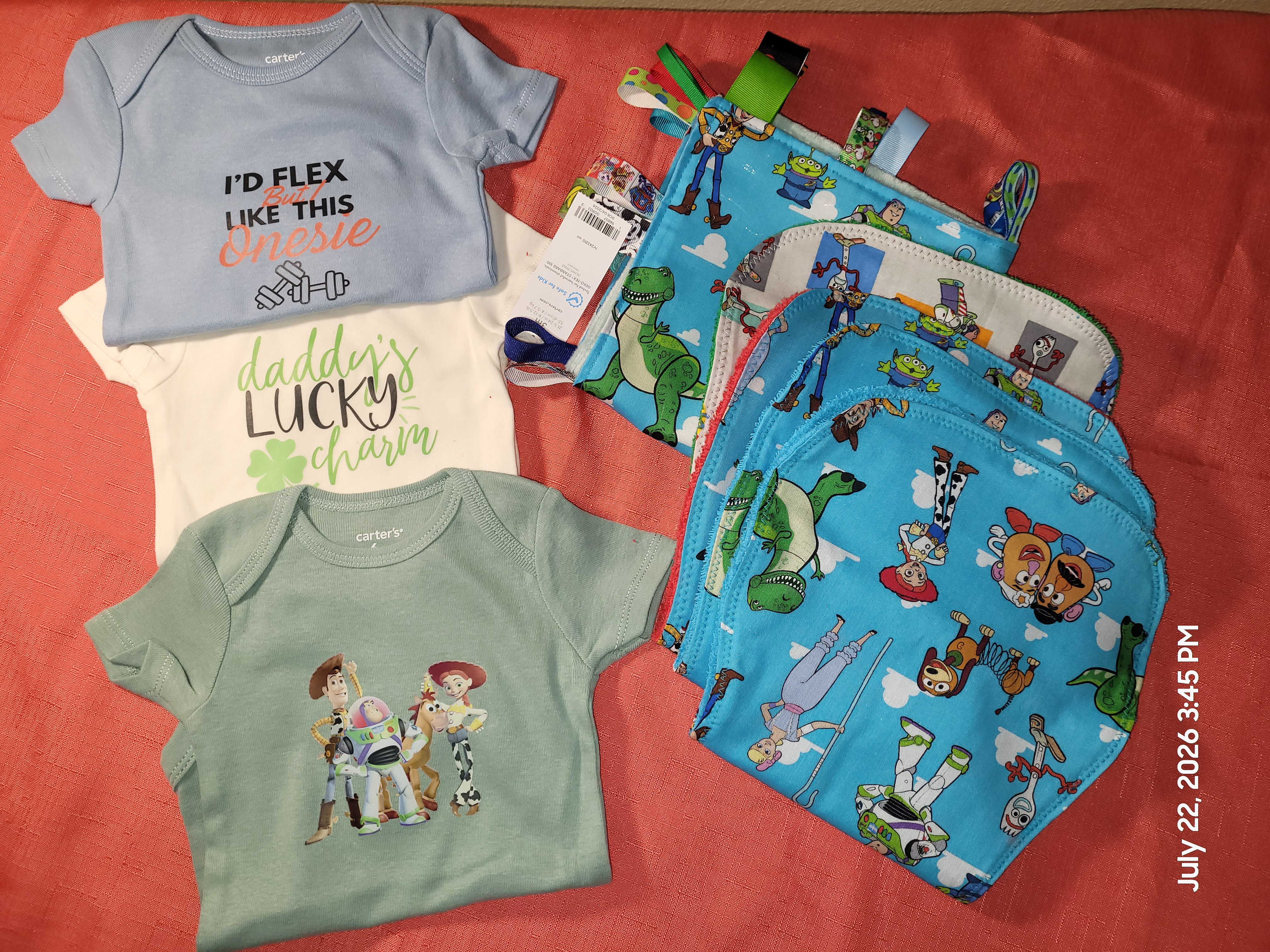 Personalized onesies with coordinated handmade baby accessories